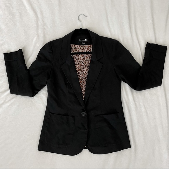 Forever 21 Black Blazer with Leopard print inside - Picture 1 of 4